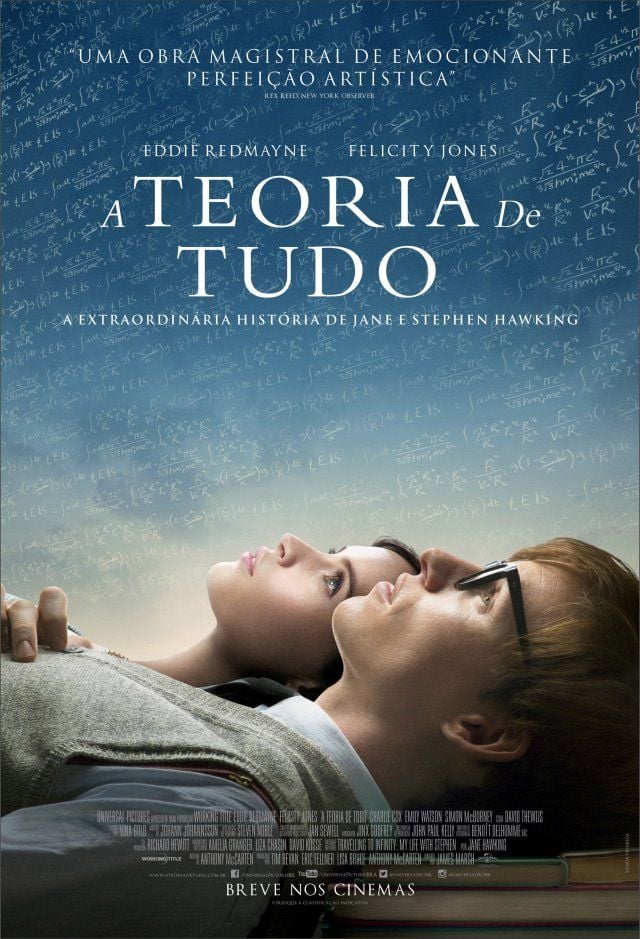 Cartaz do filme Teoria de Tudo, que retrata a vida de Stephen Hawking e sua luta contra a ELA (Esclerose Lateral Amiotrófica)